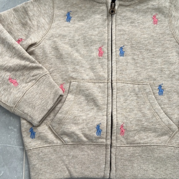 Polo Ralph Lauren Girls Dune Tan Fleece Jacket Allover Multi Logo Hoodie - Picture 3 of 7